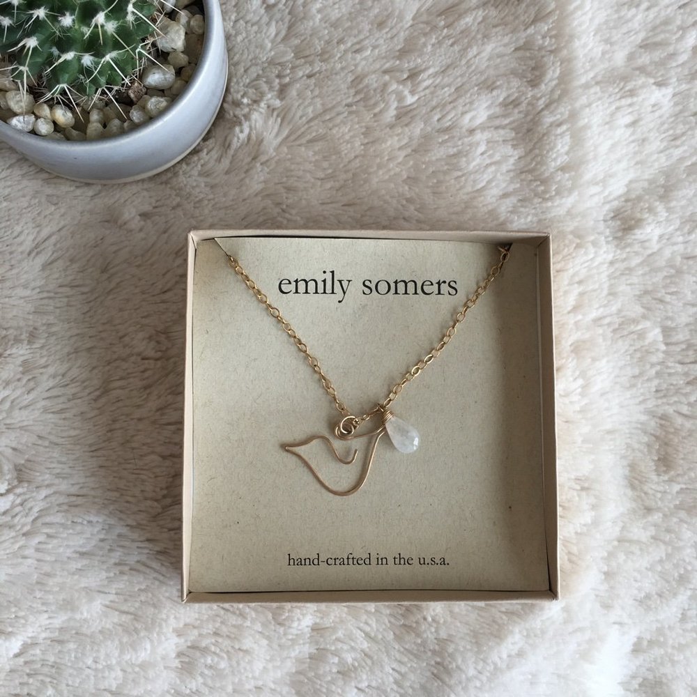 Emily Somers Gold Wire & Gemstone Dove Pendant